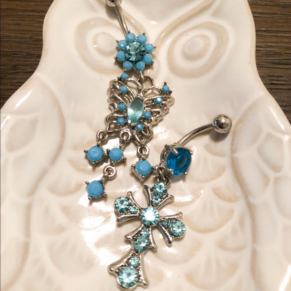 2 Turquoise Dangling Bellybutton Rings